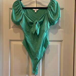 LC Lauren Conrad Teal Puff Sleeve Bodysuit